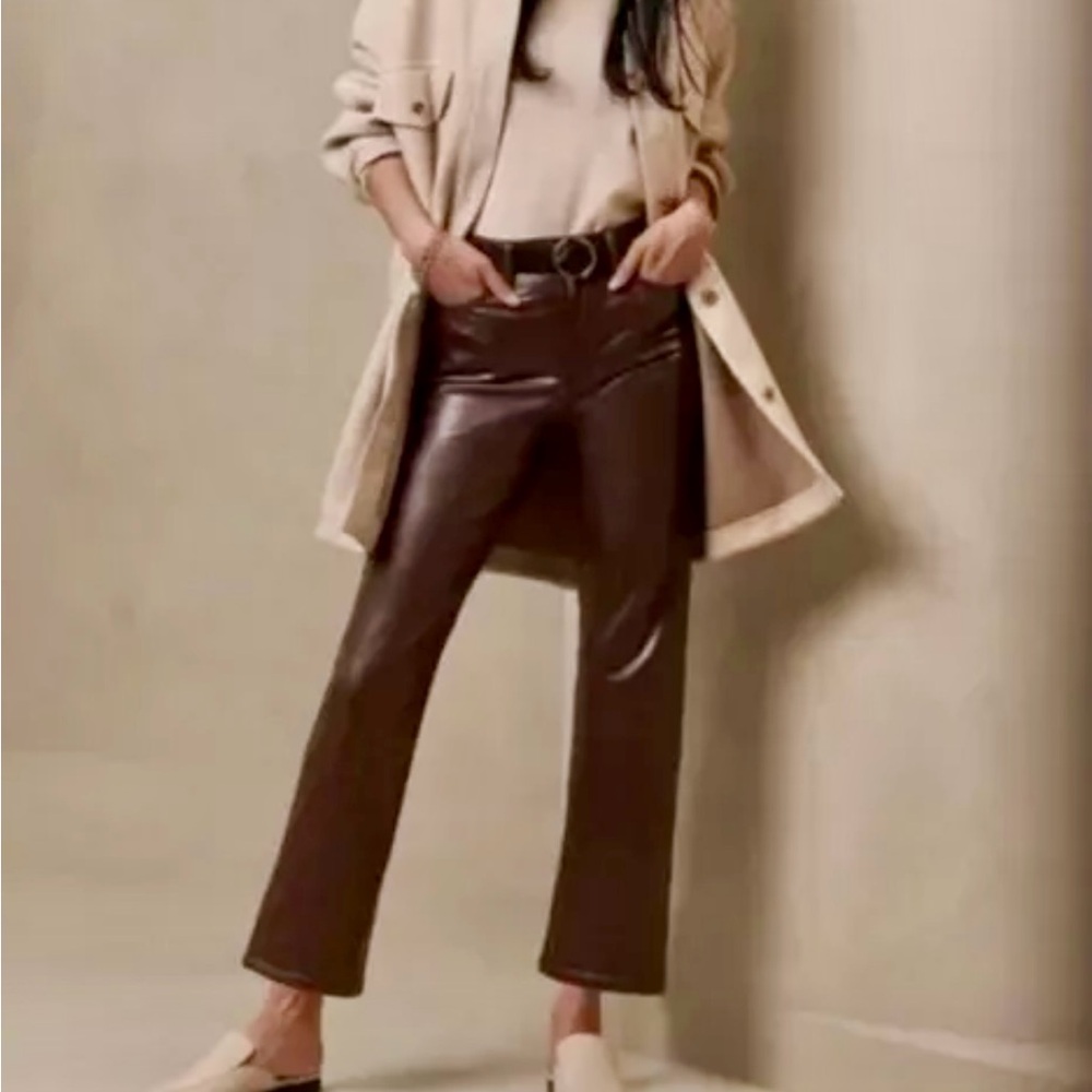 Banana Republic Vegan Leather Cropped Bootcut Pants NWOT 29/8 - ROASTED COCAO
